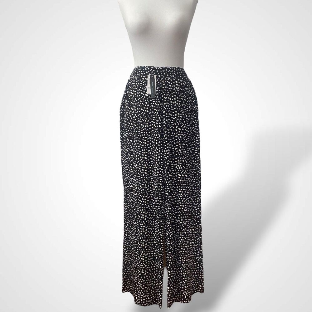 Joan Vass Wide Leg Pants Women Size M Black White Pull On Elastic Waist Stretchy
